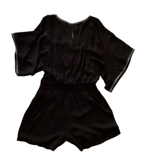 White House Black Market 10 Romper Shorts Resort Embroidered Boho Kimono Sleeve - Picture 11 of 16